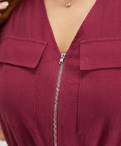 Plain V Neck Pocket Zipper Drawstring Sleeveless Jumpsuit -Clothing Shop 535520235 kv