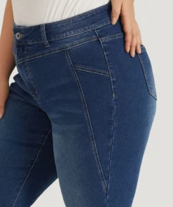 Solid Very Stretchy Patchwork High Rise Jeans -Clothing Shop 535709789 zp