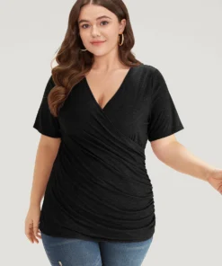 Solid Heather Overlap Collar Gathered T-shirt 37 Solid Heather Overlap Collar Gathered T-shirt -Clothing Shop 53597260 uj a4073308 2888 4231 899d f8b2b618d3d3