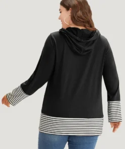 Striped Patchwork Hooded Drawstring T-shirt -Clothing Shop 536213442 zr e8ce1673 e55d 46b6 8017 30561f50f440