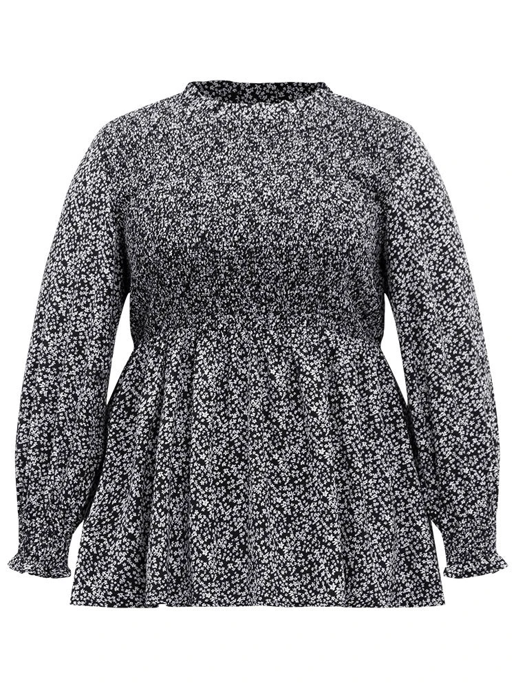 Ditsy Floral Stand Collar Shirred Frill Trim Blouse 10 Ditsy Floral Stand Collar Shirred Frill Trim Blouse - Image 8