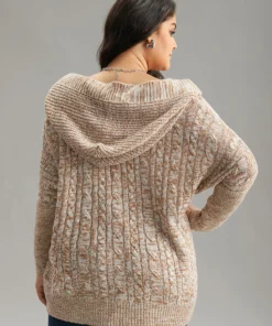 Cable Knit Hooded Button Through Cardigan -Clothing Shop 53655381 nk