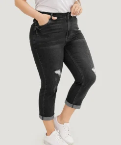 Very Stretchy Dark Wash Roll Hem Cropped Jeans -Clothing Shop 536642283 il 94831504 7f30 49c3 8d9a 5d162c4d19a4
