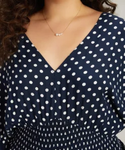 Polka Dot V Neck Knot Backless Lantern Sleeve Jumpsuit -Clothing Shop 537350328 nc 5636ae51 f2b2 4056 8a91 8c3423e34aff