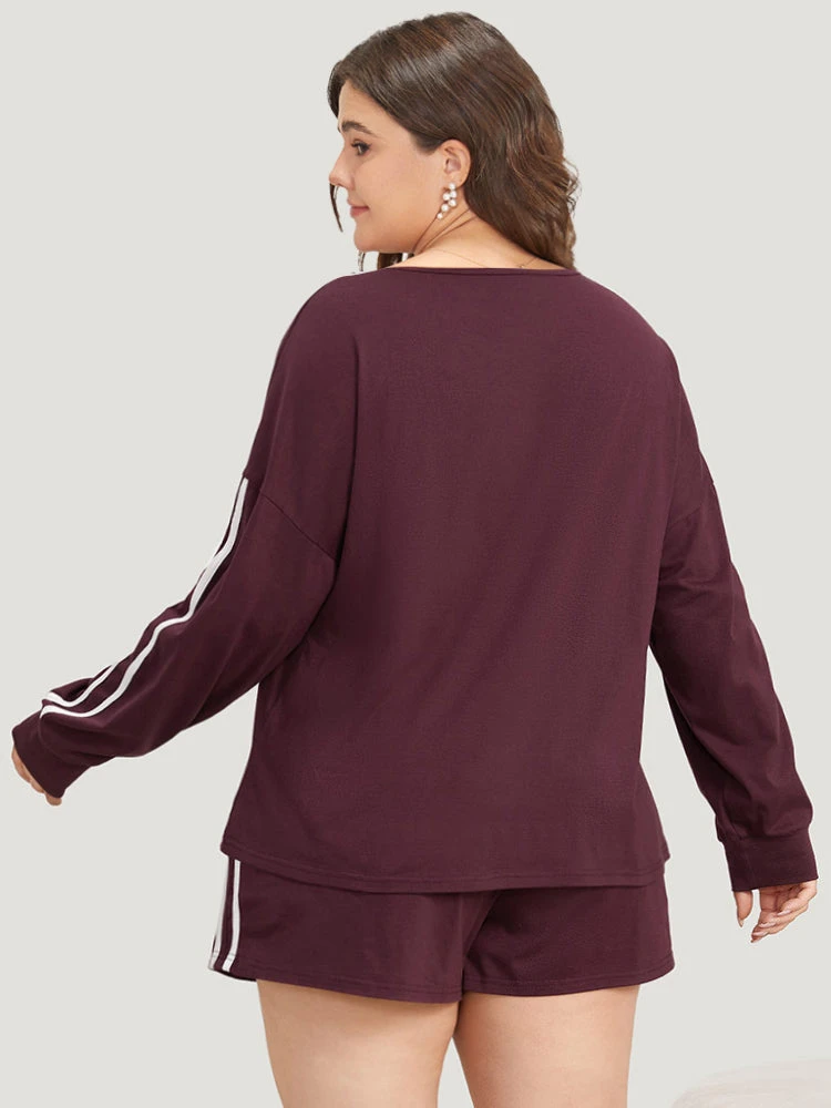 Striped Patchwork Crew Neck Sleep Top 4 Striped Patchwork Crew Neck Sleep Top - Image 2