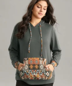 Bandana Patchwork Hooded Pocket Drawstring Sweatshirt -Clothing Shop 537626895 jx