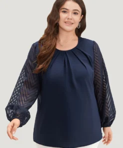 Anti-Wrinkle Patchwork Mesh Pleated Blouse