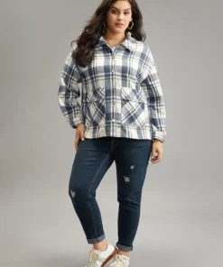 Plaid Lapel Collar Metal Detail Pocket Shacket -Clothing Shop 538106268 cm 2f41018b 38b0 43b6 9b0e 284923ac3c13