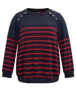 Striped Patchwork Button Detail Sweatshirt -Clothing Shop 538162082 la 6d77a0b4 6054 4856 ab9a 26cd2afe2a47