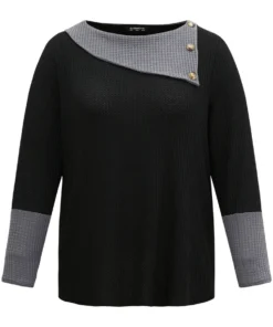 Waffle Knit Lapel Collar Patchwork T-shirt -Clothing Shop 538392035 yn e50dc6b5 594f 4e7f 8000 b9c835c10c60