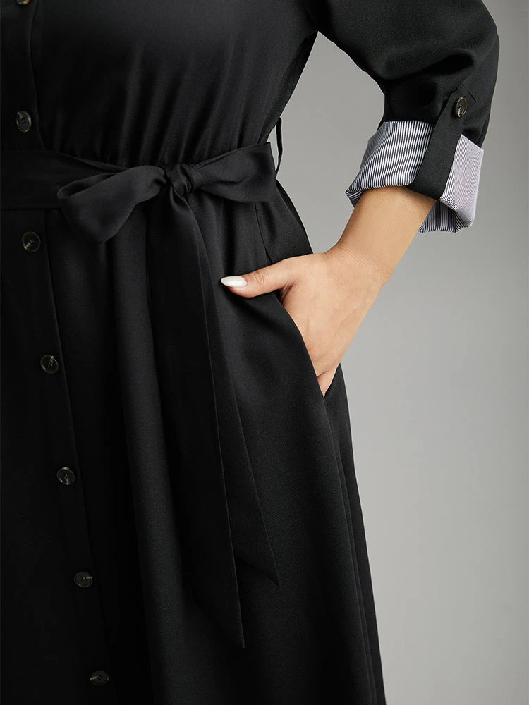 Patchwork Button Through Arc Hem Tab Sleeve Dress 8 Patchwork Button Through Arc Hem Tab Sleeve Dress - Image 6