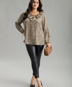 Leopard Print Ties Flutter Trim Blouse -Clothing Shop 539006025 km