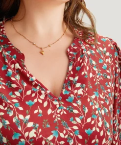 Ditsy Floral Pocket Shirred Notched Dress -Clothing Shop 539337189 iq