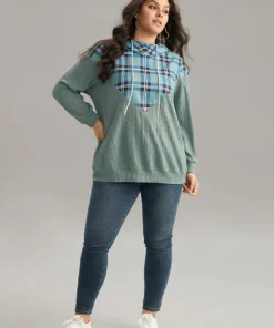 Plaid Patchwork Contrast Texture Hooded Sweatshirt -Clothing Shop 539677599 ed