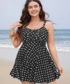 Polka Dot Crossover Ruched Flutter Hem Swim Dress -Clothing Shop 53 cf4dd8ae 30b3 496e bc81 ea67f764f62c