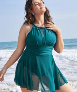 Knotted Back Mesh Insert Halter Swim Dress -Clothing Shop 53 e6188f4d 9adc 4f3e a83a 41ceb8351ea6