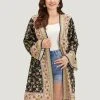 Boho Print Ruffle Sleeve Open Front Kimono -Clothing Shop 540551161 cr