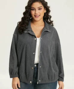 Solid Texture Button Through Pocket Shacket -Clothing Shop 541321015 ud 8d96e06d ea38 48ab 852e 44a341a1dc62