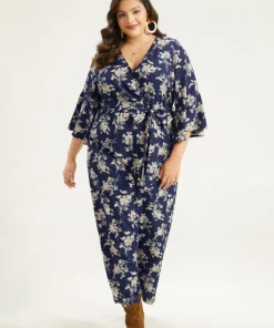 Floral Print Bell Sleeve Pocket Belted Jumpsuit 14 Floral Print Bell Sleeve Pocket Belted Jumpsuit -Clothing Shop 541687290 sc