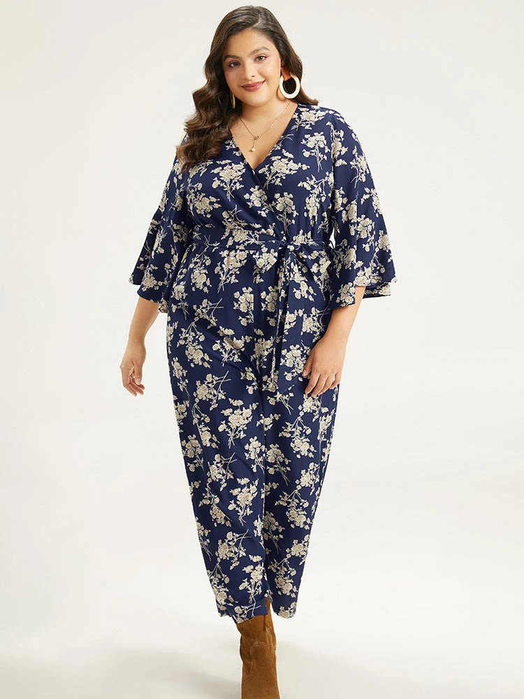 Floral Print Bell Sleeve Pocket Belted Jumpsuit 6 Floral Print Bell Sleeve Pocket Belted Jumpsuit - Image 4