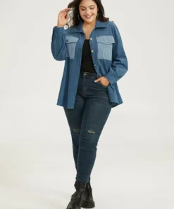 Two Tone Flap Pocket Button Up Corduroy Coat -Clothing Shop 541698993 hw