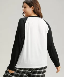 Christmas Snowman Round Neck Raglan Sleeve Sleep Top -Clothing Shop 541974442 yi