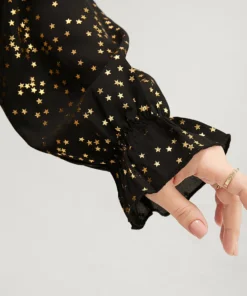 Star Print Lantern Sleeve Asymmetrical Ruffles Hem Wrap Blouse 17 Star Print Lantern Sleeve Asymmetrical Ruffles Hem Wrap Blouse -Clothing Shop 542054722 gb