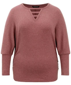 Solid Heather Keyhole Batwing Sleeve T-shirt -Clothing Shop 542117381 xo