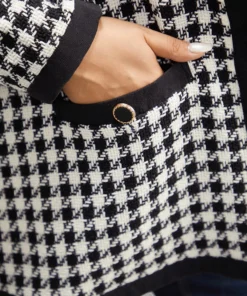 Twill Houndstooth Button Detail Pocket Coat -Clothing Shop 542123709 vj