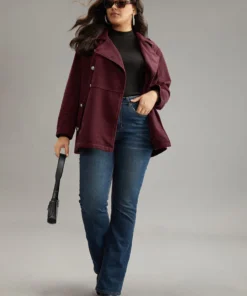 Solid Button Detail Pocket Lapel Collar Coat -Clothing Shop 542534244 ln