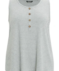 Striped Button Detail Sleep Tank Top -Clothing Shop 54259667 at