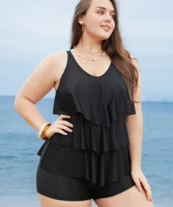 Adjustable Straps Asymmetrical Ruffle Tiered Tankini Top -Clothing Shop 543363395 ya