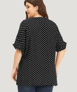 Polka Dot Zipper Notched Dolman Sleeve Blouse -Clothing Shop 543714364 mi 2bd247af e247 44d9 be8d c69794b981e2