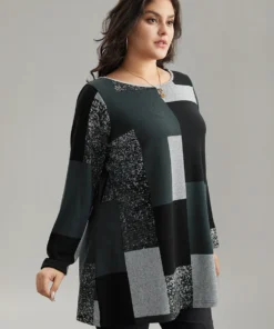 Colorblock Contrast Round Neck T-shirt -Clothing Shop 544095859 qg