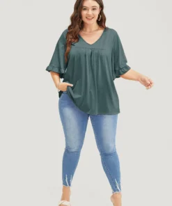 Solid Gathered Ruffle Trim Flounce Sleeve T-shirt -Clothing Shop 544267781 zl 4ed2b526 609a 4736 86d5 0a02fffe7e16