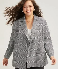 Plaid Lapel Collar Pocket Button Up Blazer 18 Plaid Lapel Collar Pocket Button Up Blazer -Clothing Shop 544297189 ud