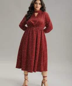 Polka Dot Keyhole Pocket Mock Neck Dress -Clothing Shop 544796623 uv