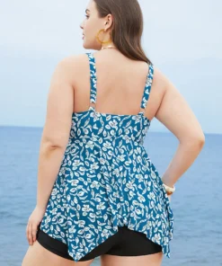 Plant Print Asymmetrical Hem Adjustable Straps Tankini Top -Clothing Shop 544828456 qn