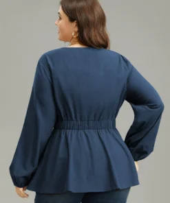 Cotton Solid Metal Detail Lantern Sleeve Blouse -Clothing Shop 545068613 hl