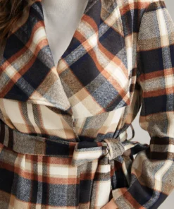 Plaid Belted Lapel Collar Pocket Coat -Clothing Shop 545475470 in