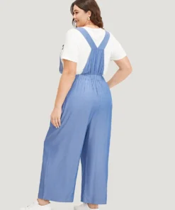 Solid Patched Pocket Gathered Overall Jumpsuit -Clothing Shop 545589591 dd
