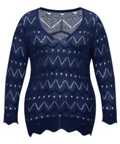 Geometric Eyelet Scalloped Trim Drop Shoulder Pullover 19 Geometric Eyelet Scalloped Trim Drop Shoulder Pullover -Clothing Shop 545818670 hn