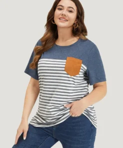 Striped Patchwork Round Neck Patched Pocket T-shirt 24 Striped Patchwork Round Neck Patched Pocket T-shirt -Clothing Shop 545853228 yv 10fbc631 1432 4fa4 ada6 373c9c9cd0ed