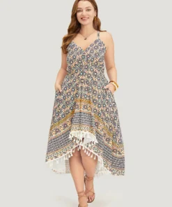 Bandana Pocket High Low Hem Wrap Tassels Trim Cami Dress -Clothing Shop 545860148 lc bffe1262 162f 4805 80d8 3fbe2118732a