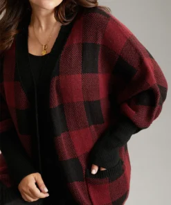 Plaid Contrast Open Front Dolman Sleeve Cardigan -Clothing Shop 545993020 nz
