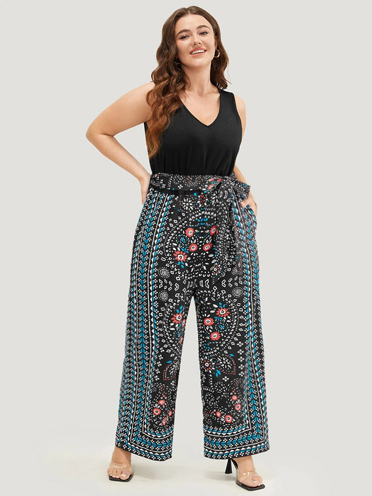 Paisley Patchwork Zipper Pocket Belted Tank Jumpsuit 3 Paisley Patchwork Zipper Pocket Belted Tank Jumpsuit