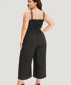 Geometric Print Pocket Button Elastic Waist Cami Jumpsuit -Clothing Shop 546435406 sn