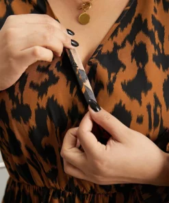 Overlap Collar Leopard Gathered Ruffles Dress -Clothing Shop 546712299 rb