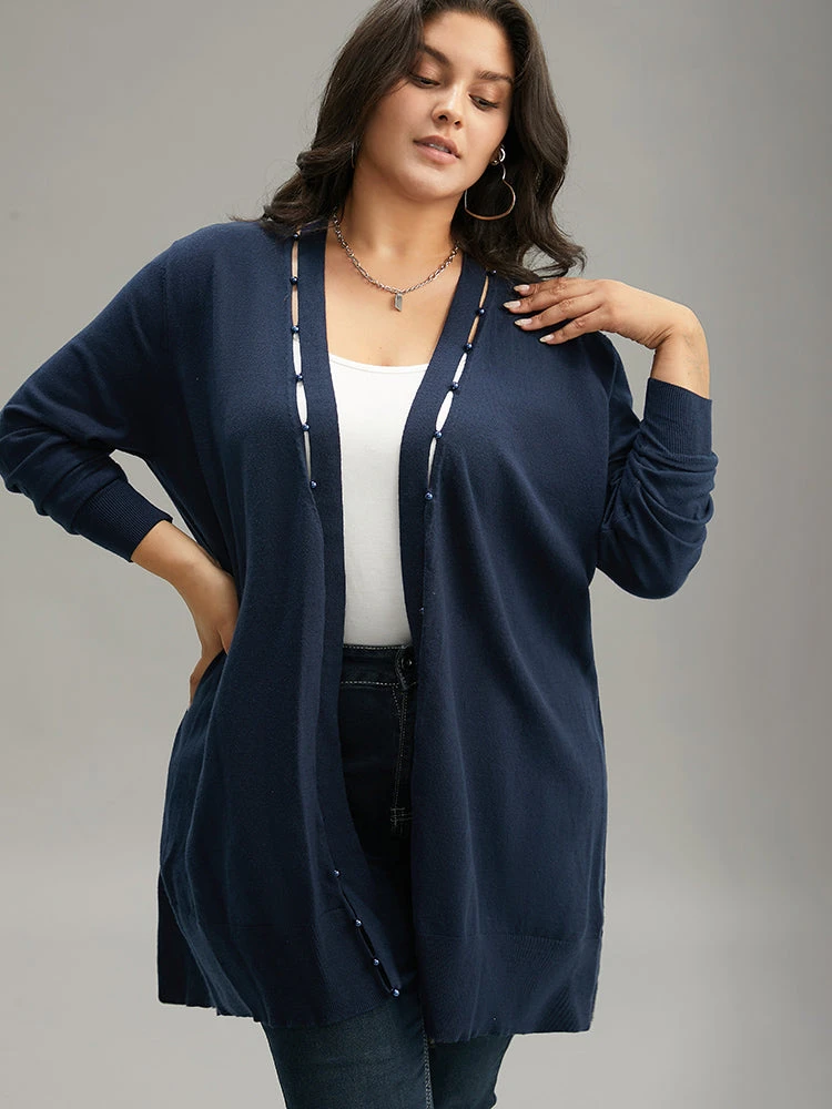 Supersoft Essentials Plain Hollow Out Pearl Beaded Open Front Cardigan 6 Supersoft Essentials Plain Hollow Out Pearl Beaded Open Front Cardigan - Image 4