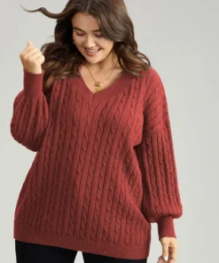Lurex Cable Knit Plain V Neck Pullover -Clothing Shop 54686817 ue 50ee9a95 97d1 40d7 8aa1 c5b77a1fc8f3